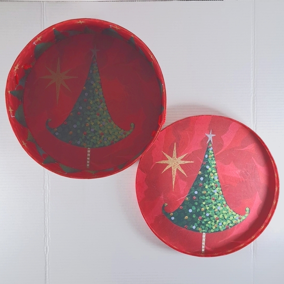 Vintage 2003 Lindy Bowman Gift Box Large Round Hat Christmas Tree Rope Handle - Picture 2 of 7